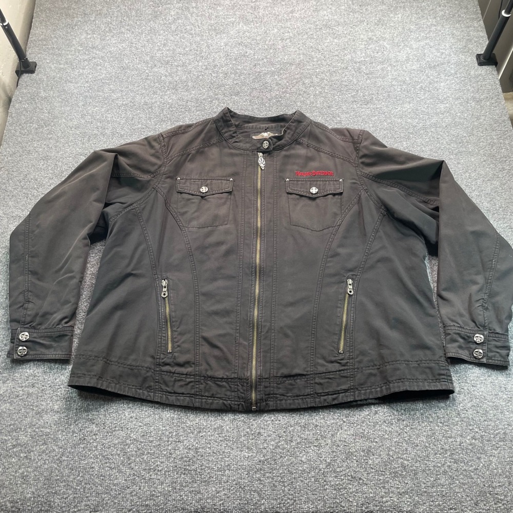 Harley-Davidson Canvas Jacket Women's 3W Black Embroidered Studded Biker Coat